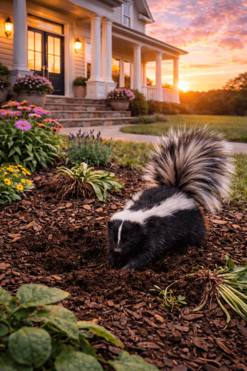 skunk digging up garden